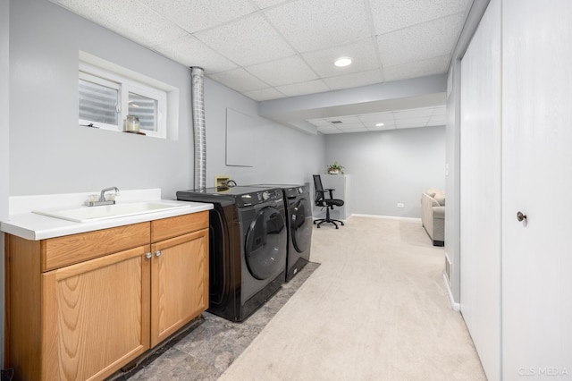 658 Cutter Ln, Elk Grove Village, IL 60007 - laundry room featuring washer and clothes dryer, cabinet space, recessed lighting, and light carpet