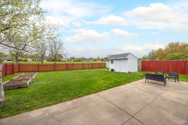 658 Cutter Ln, Elk Grove Village, IL 60007 - view of yard featuring a vegetable garden, a patio area, an outbuilding, and a shed