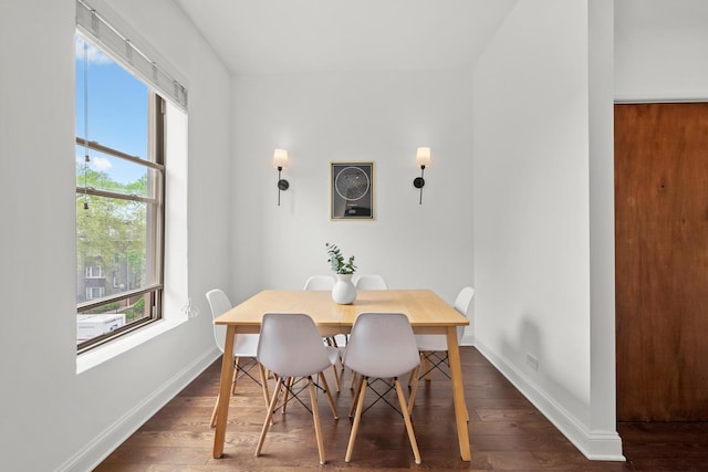 dining area featuring wood finished floors and baseboards