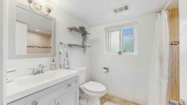 9405 Morgan Ave, Evanston, IL 60203 - full bathroom with toilet, vanity, curtained shower, and tile patterned floors