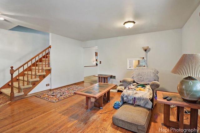 22665 W Depot St, Antioch, IL 60002 - living room featuring stairway, wood finished floors, and baseboards