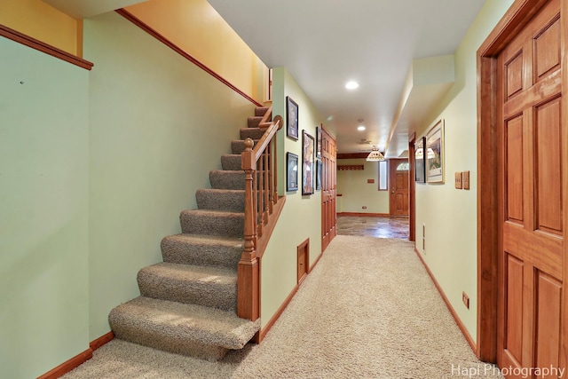 22665 W Depot St, Antioch, IL 60002 - hall featuring recessed lighting, stairs, carpet, and baseboards