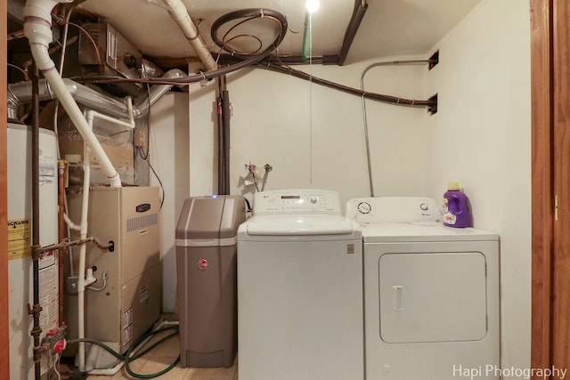 22665 W Depot St, Antioch, IL 60002 - clothes washing area with washing machine and clothes dryer, gas water heater, and heating unit