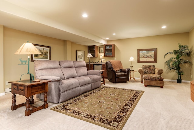 5344 River Run Parkway, Belvidere, IL 61008 - living area with light colored carpet, bar with sink, recessed lighting, and baseboards