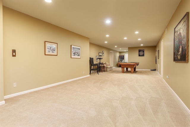 5344 River Run Parkway, Belvidere, IL 61008 - recreation room featuring light carpet, pool table, recessed lighting, and baseboards