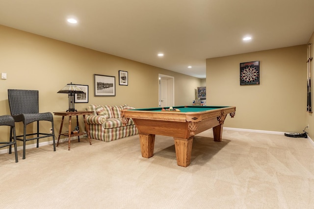 5344 River Run Parkway, Belvidere, IL 61008 - recreation room featuring light colored carpet, recessed lighting, billiards, and baseboards