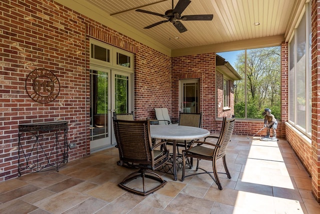 5344 River Run Parkway, Belvidere, IL 61008 - view of patio / terrace featuring a ceiling fan, outdoor dining space, and french doors