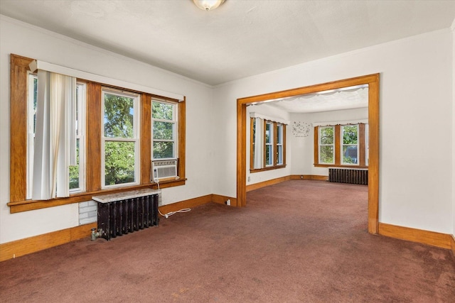 711 Mason Ave, Joliet, IL 60435 - spare room featuring radiator heating unit, carpet flooring, cooling unit, and crown molding