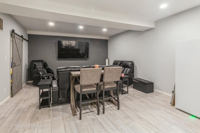 6N715 Gates Ave, Itasca, IL 60143 - dining room with a barn door, light wood-style floors, recessed lighting, and baseboards