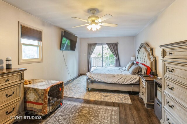 6N715 Gates Ave, Itasca, IL 60143 - bedroom with dark wood-style floors, access to exterior, and ceiling fan