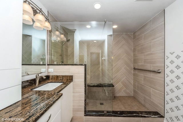1402 Apricot Ct Unit A, Mount Prospect, IL 60056 - bathroom with walk in shower, vanity, and recessed lighting