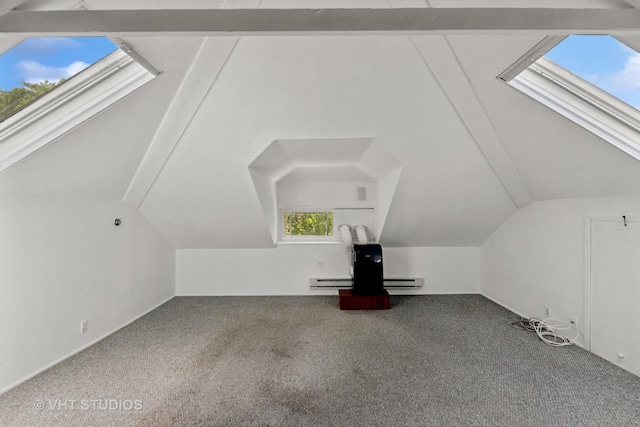 7223 Jackson Blvd, Forest Park, IL 60130 - additional living space with a skylight, vaulted ceiling, carpet flooring, and a baseboard radiator