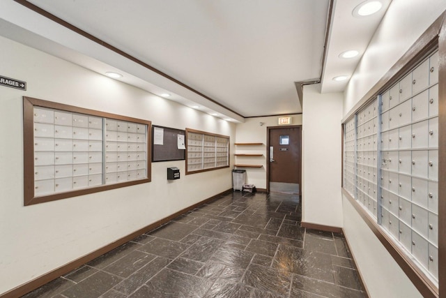 surrounding community with mail area and recessed lighting