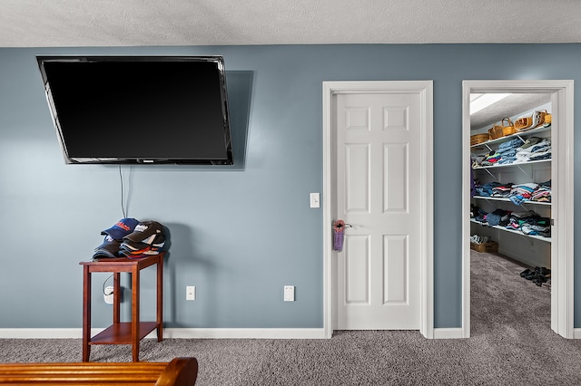 421 Sunset Dr, Colfax, IL 61728 - carpeted bedroom featuring a walk in closet, a closet, baseboards, and a textured ceiling