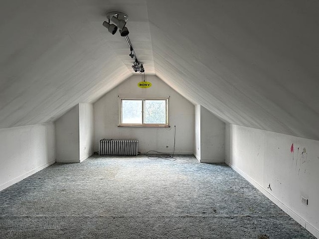 3010 N Nottingham Ave, Chicago, IL 60634 - additional living space featuring radiator heating unit, lofted ceiling, and carpet