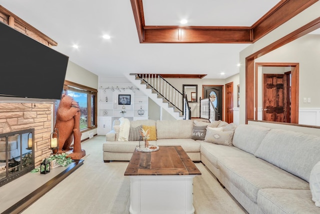 2407 N Villa Ln, Mchenry, IL 60051 - living room featuring stairs, recessed lighting, and light carpet
