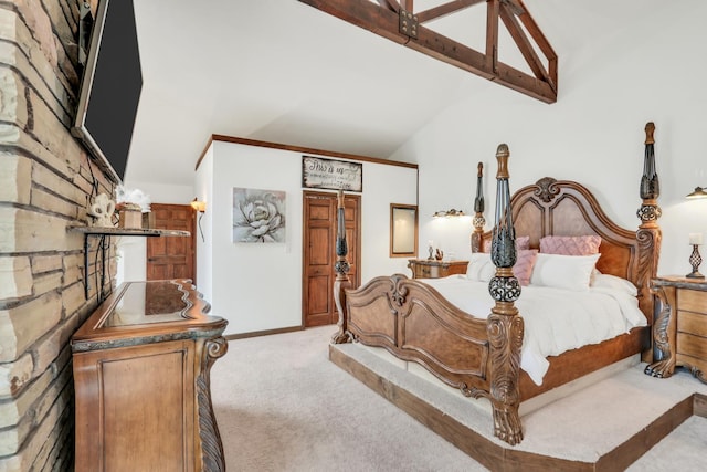 2407 N Villa Ln, Mchenry, IL 60051 - bedroom featuring light colored carpet, lofted ceiling, and baseboards