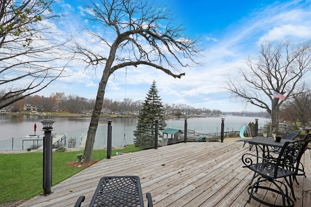 2407 N Villa Ln, Mchenry, IL 60051 - wooden terrace featuring a water view, a yard, and a dock