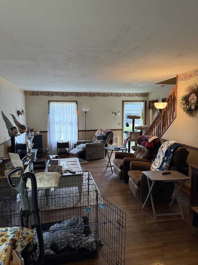 110 W Wayne Dr, Catlin, IL 61817 - living area with wood finished floors and stairway