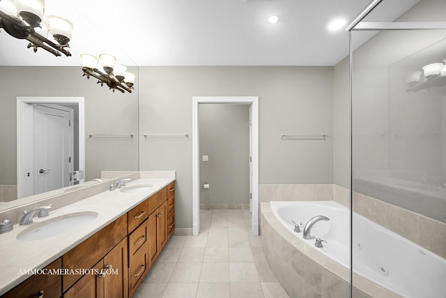 520 S Washington St Unit 201, Naperville, IL 60540 - full bathroom featuring a whirlpool tub, double vanity, and tile patterned floors