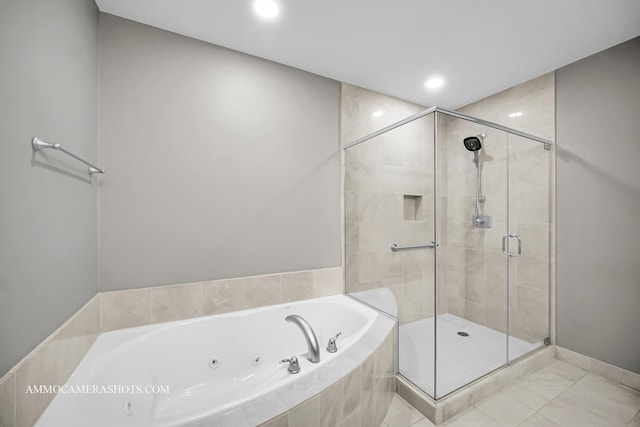 520 S Washington St Unit 201, Naperville, IL 60540 - bathroom featuring a jetted tub, a shower stall, and recessed lighting