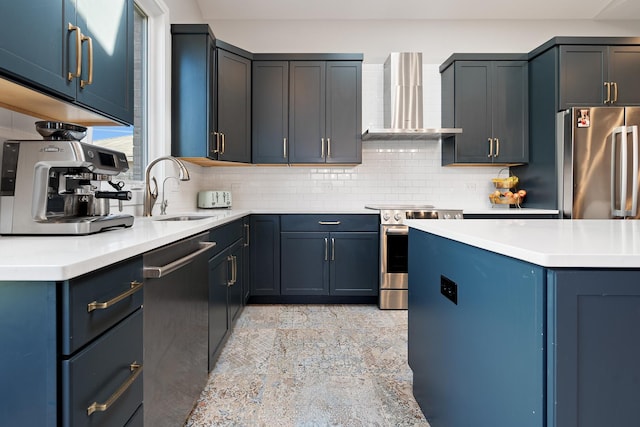 7929 N Octavia Ave, Niles, IL 60714 - kitchen with wall chimney exhaust hood, stainless steel appliances, a sink, backsplash, and light countertops