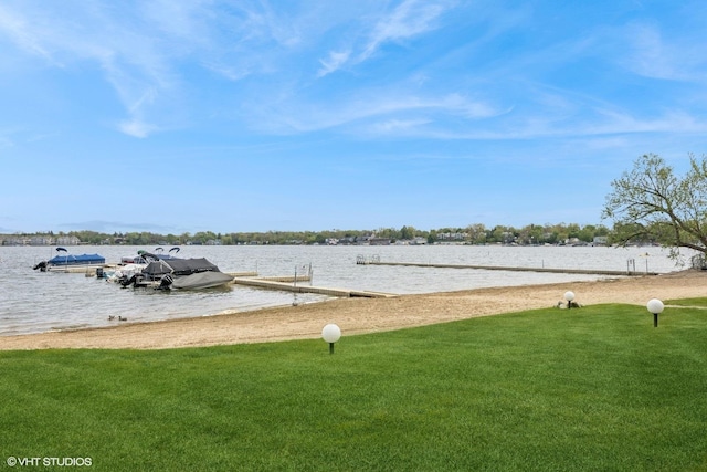 water view featuring a dock