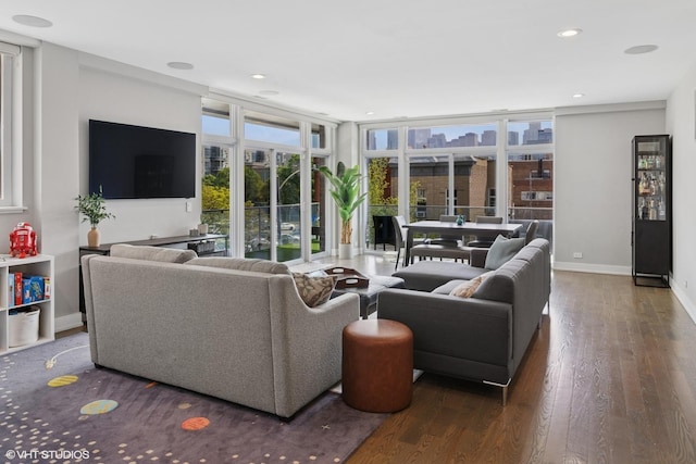 236 S Racine Ave Unit 304, Chicago, IL 60607 - living area with wood finished floors, expansive windows, baseboards, and recessed lighting