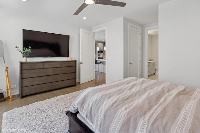 236 S Racine Ave Unit 304, Chicago, IL 60607 - bedroom featuring wood finished floors, recessed lighting, and a ceiling fan