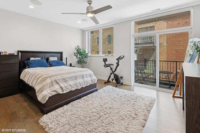 236 S Racine Ave Unit 304, Chicago, IL 60607 - bedroom featuring access to exterior, wood finished floors, baseboards, and recessed lighting
