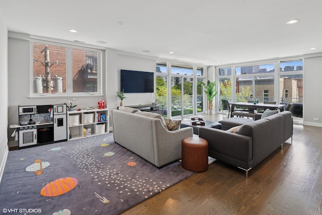 236 S Racine Ave Unit 304, Chicago, IL 60607 - living room featuring wood finished floors, plenty of natural light, recessed lighting, and expansive windows