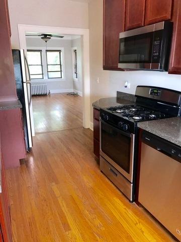 904 S Elmwood Ave Unit 3, Oak Park, IL 60304 - kitchen featuring stainless steel appliances, light wood-style floors, radiator, and baseboards