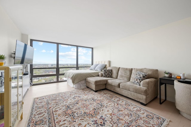living room with expansive windows