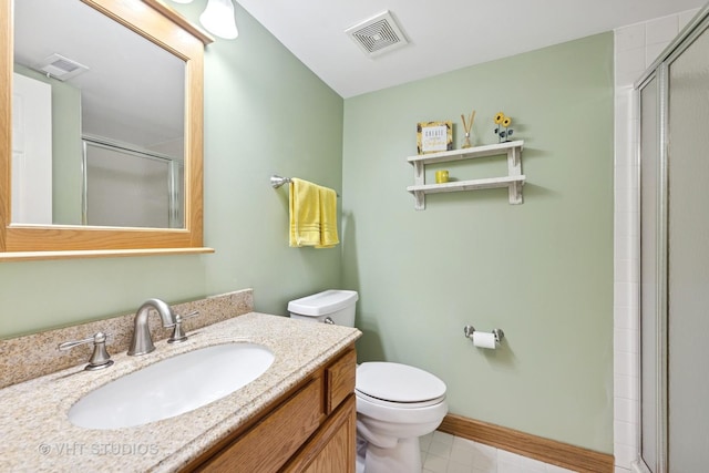 3 Starwood Ct, Bolingbrook, IL 60490 - bathroom with toilet, a shower with shower door, vanity, and baseboards