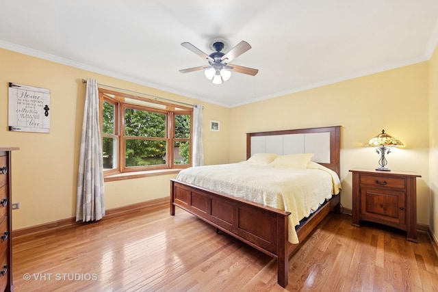 3 Starwood Ct, Bolingbrook, IL 60490 - bedroom featuring light wood-type flooring, baseboards, crown molding, and a ceiling fan