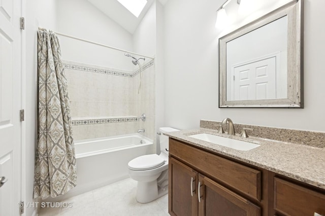 3 Starwood Ct, Bolingbrook, IL 60490 - full bathroom featuring vanity, shower / bath combo with shower curtain, toilet, a skylight, and tile patterned floors