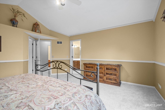 1070 Hobble Bush Ln, Elgin, IL 60120 - bedroom with lofted ceiling, carpet, baseboards, ornamental molding, and ceiling fan