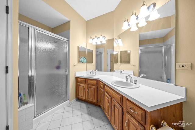 1070 Hobble Bush Ln, Elgin, IL 60120 - full bath with tile patterned flooring, double vanity, and a shower stall