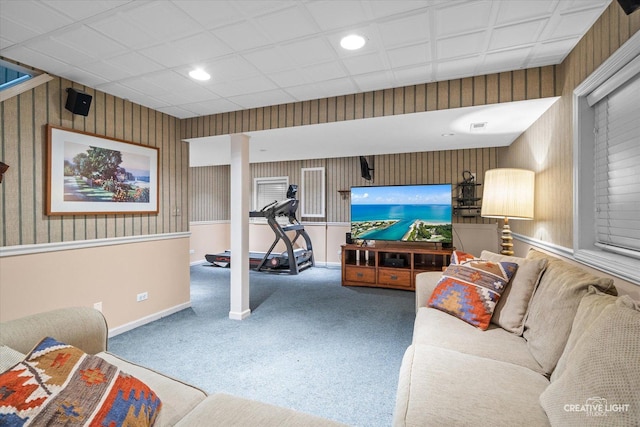 1070 Hobble Bush Ln, Elgin, IL 60120 - living area featuring wallpapered walls, baseboards, carpet, and recessed lighting