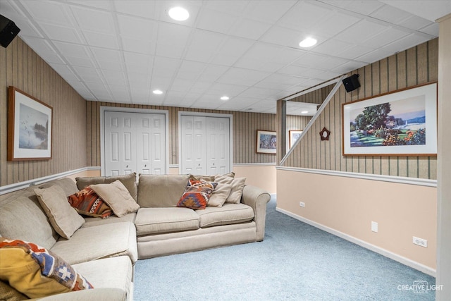 1070 Hobble Bush Ln, Elgin, IL 60120 - living area with wallpapered walls, baseboards, carpet, and recessed lighting