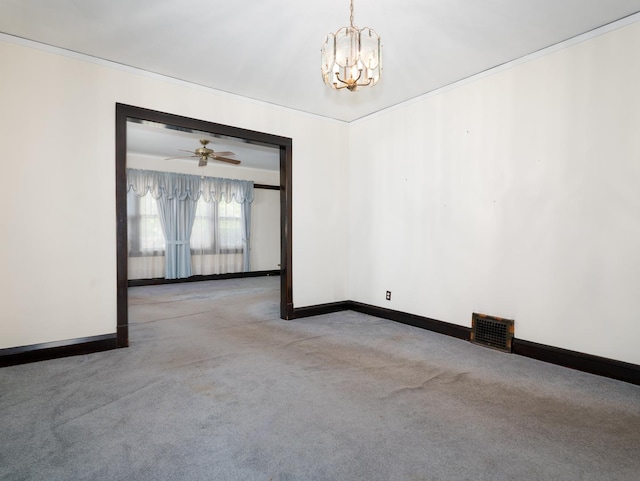 4949 W Deming Pl, Chicago, IL 60639 - spare room with baseboards, carpet floors, a chandelier, and ceiling fan