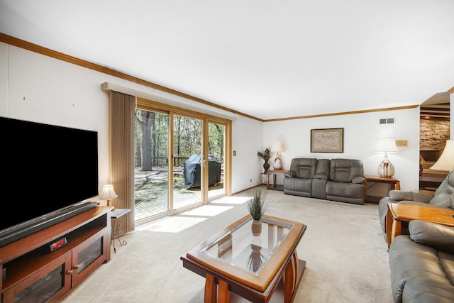 32381 N Forest Dr, Grayslake, IL 60030 - living room featuring light carpet and crown molding
