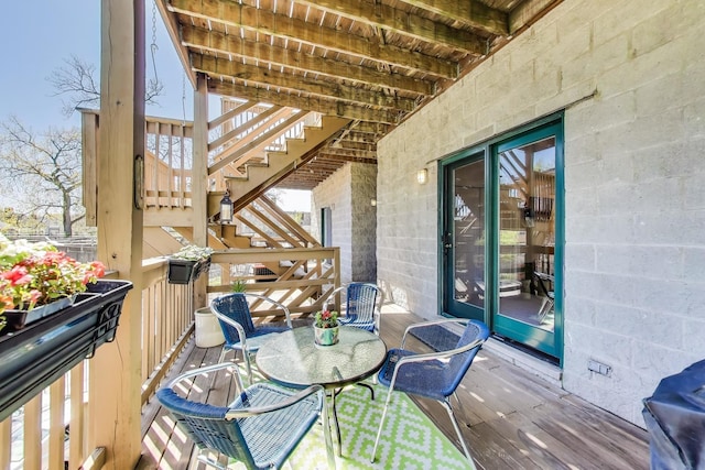 wooden deck with stairway