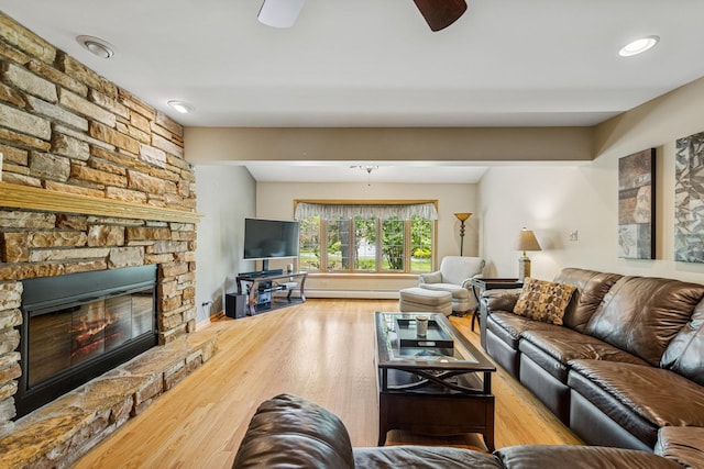 6 Old Timber Ln, Palos Park, IL 60464 - living area featuring wood finished floors, a fireplace, and ceiling fan