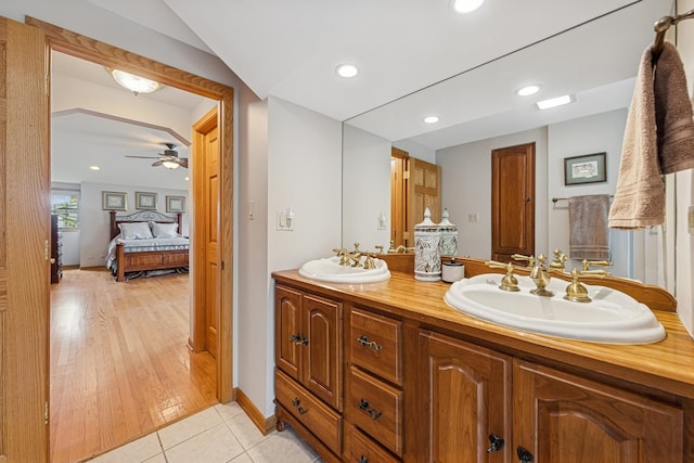 6 Old Timber Ln, Palos Park, IL 60464 - full bathroom with ensuite bathroom, double vanity, a ceiling fan, recessed lighting, and tile patterned flooring