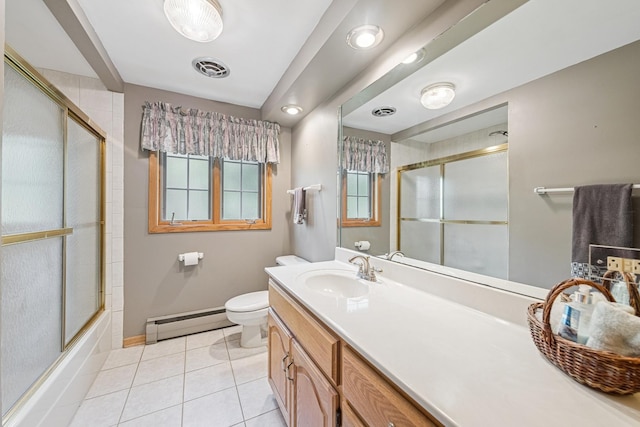6 Old Timber Ln, Palos Park, IL 60464 - full bath with baseboard heating, tile patterned floors, vanity, toilet, and baseboards