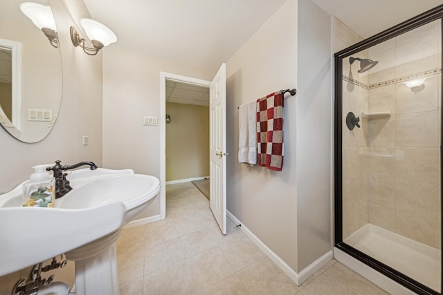 6 Old Timber Ln, Palos Park, IL 60464 - bathroom featuring a shower stall, tile patterned flooring, and baseboards