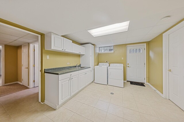 6 Old Timber Ln, Palos Park, IL 60464 - laundry area with independent washer and dryer, cabinet space, light tile patterned floors, and baseboards