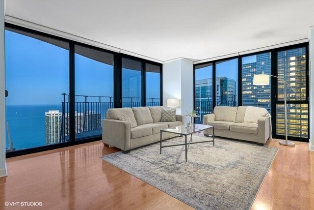 225 N Columbus Dr Unit 6006, Chicago, IL 60601 - living area with floor to ceiling windows and wood finished floors