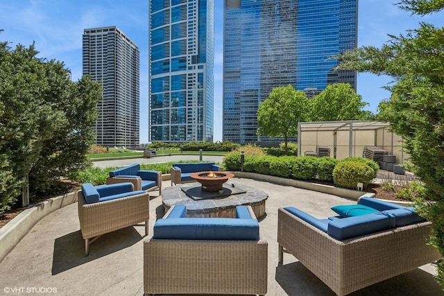 225 N Columbus Dr Unit 6006, Chicago, IL 60601 - view of patio / terrace featuring an outdoor living space with a fire pit